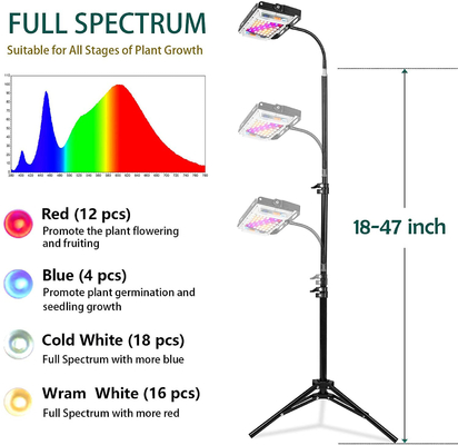 30V Indoor Full Spectrum LED Plant Lamp 15mm Plant Tripod Stand Light