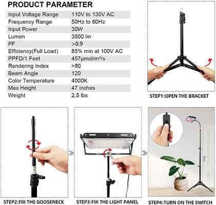 30V Indoor Full Spectrum LED Plant Lamp 15mm Plant Tripod Stand Light